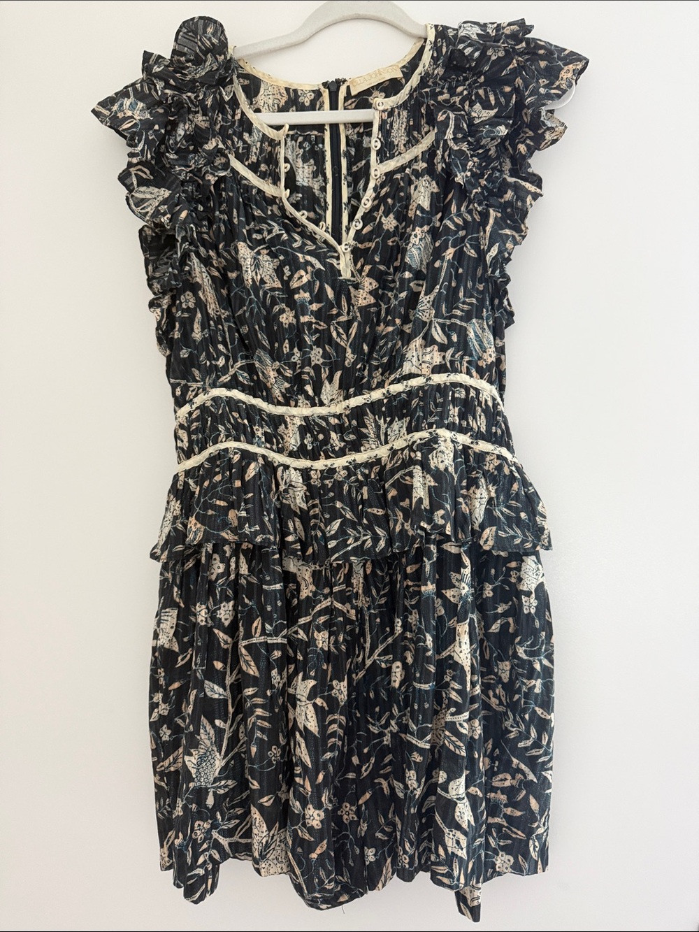 Ulla Johnson black with Cream Floral Print romper